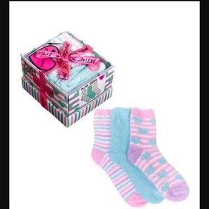 Betsey Johnson Women's Pink & Blue Striped 3-Pair Cozy Socks Gift Box Set